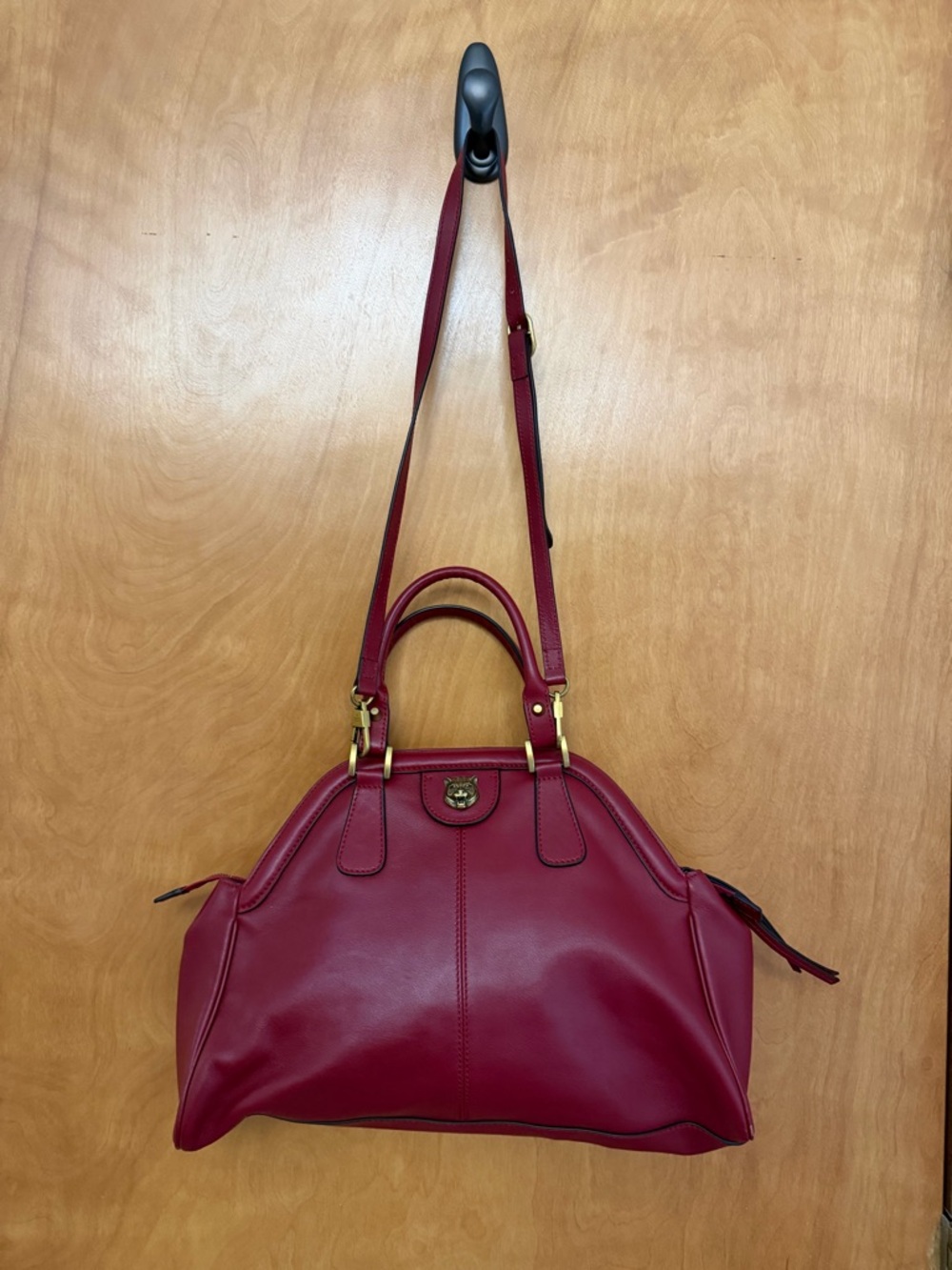 Gucci Red Leather Top Handle Bag Tiger Head Crossbody Preloved